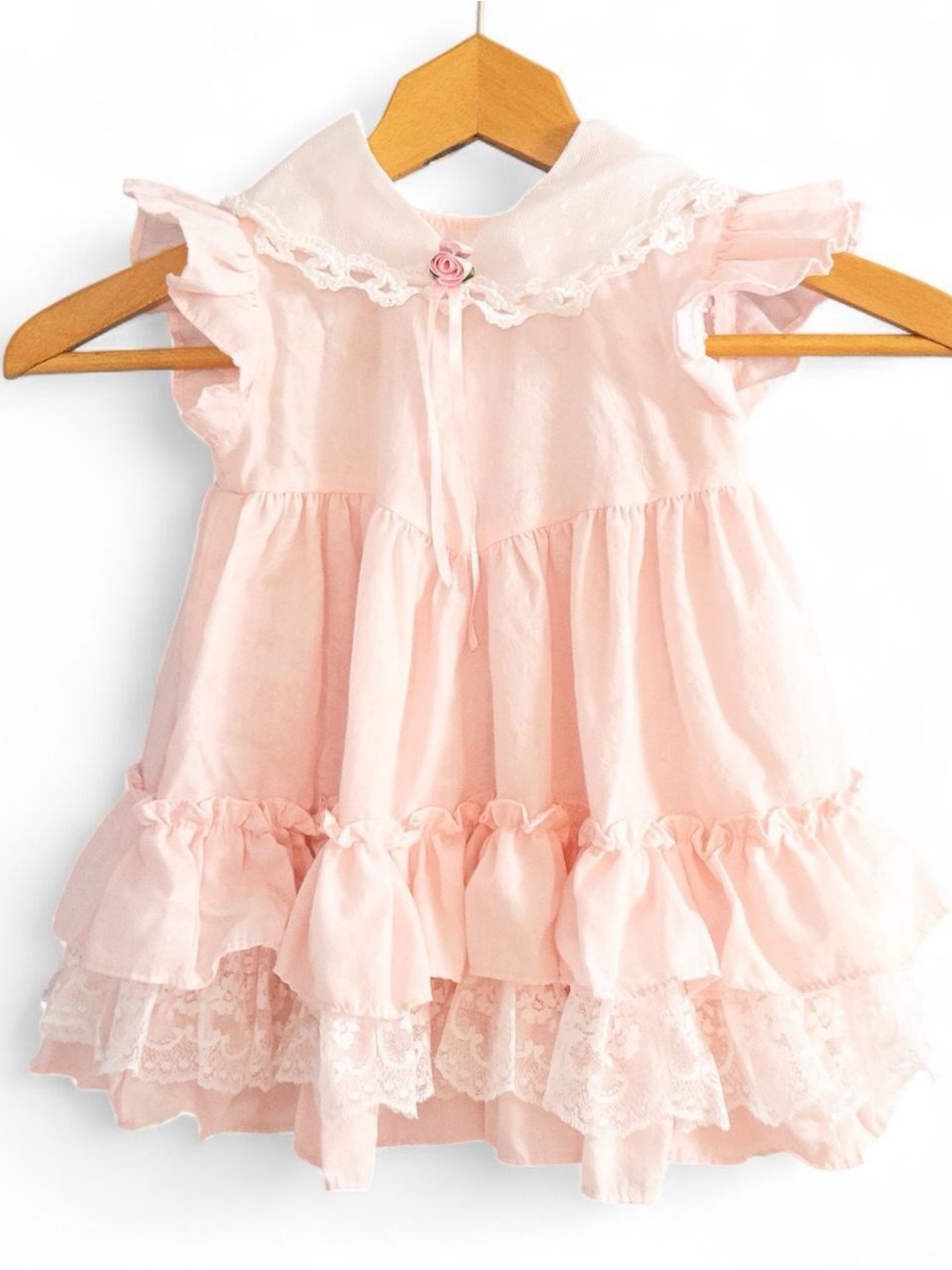 Vintage Jo Lene Pink Ruffle Baby Dress 2T | Lace Trim Girls Party Dress